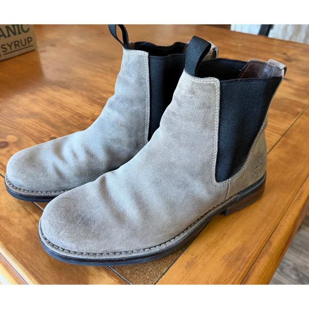 Timberland Mens Waterproof Grey Suede Chelsea Boots 77034 Pull On Lug Sole